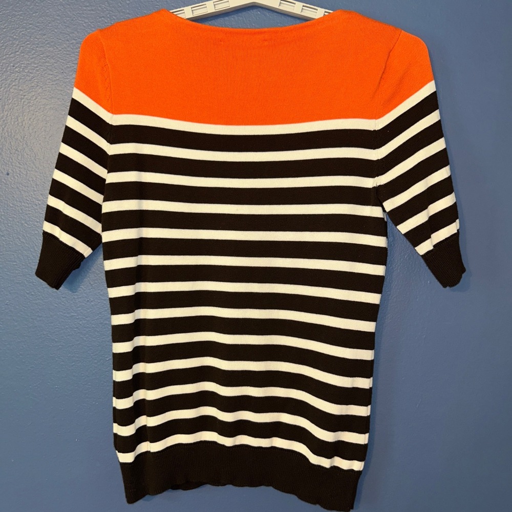 Lauren Ralph Lauren Striped Colorblock Knit Top Nautical Preppy Womens L Orange - Picture 6 of 7